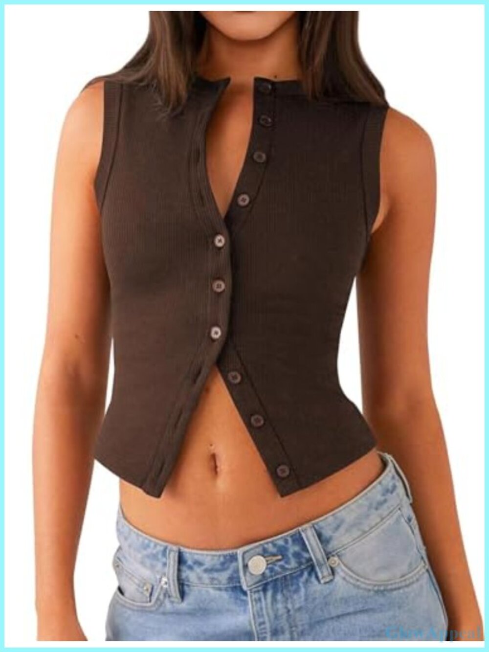 Ribbed Button Down Crop Tank Top Y2K Sexy Going Out Summer Cute Women's